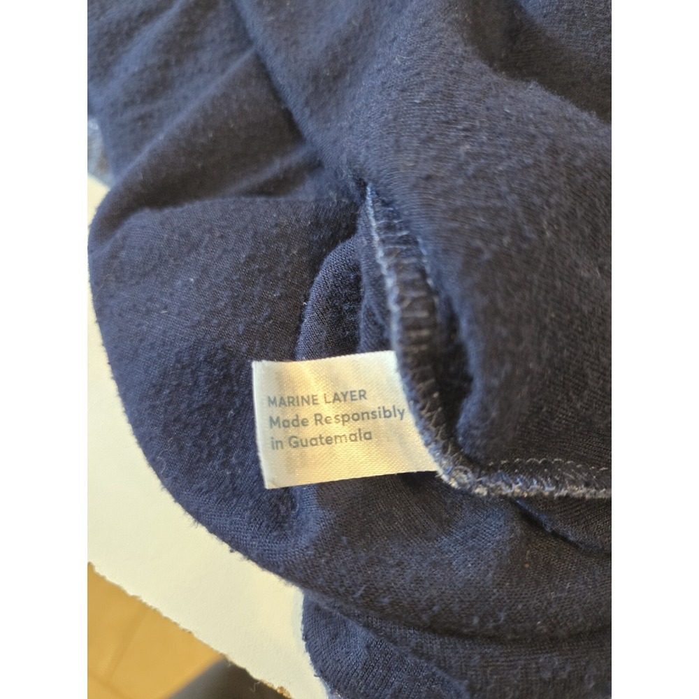 Marine Layer Navy Blue Striped Hooded Long Sleeve Shirt - Picture 8 of 16